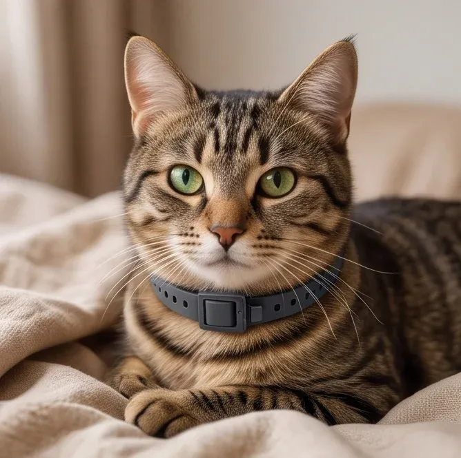 Un chat tigré confortablement installé sur une couverture douce.